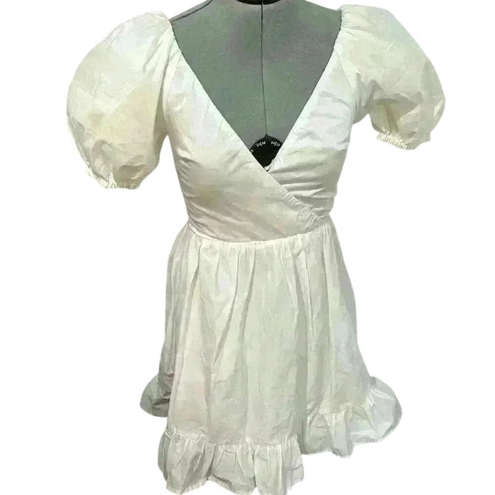 Alamour the label white bubble sleeve mini dress
